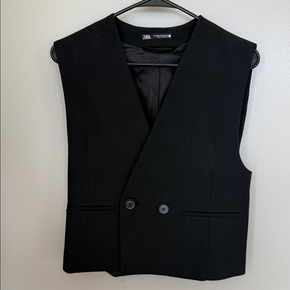 Zara Men's Classic Black Double-Breasted Vest